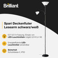 Brilliant Spari Deckenfluter mit Leselampe schwarz, weiß – LED Stehlampe – 1,8 m Standleuchte – für LED-Leuchtmittel geeignet (E27 & E14 Fassung) – mit verstellbarem Lesearm