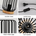 Pheashine Retro Tischlampe Vintage Industrial Tischleucht Schwarz Metall au Holz Sockel, Nachttischlampe E27 Fassung mit Schalter für Wohnzimmer Schlafzimmer- 60W Max. - Ohne Leuchtmittel