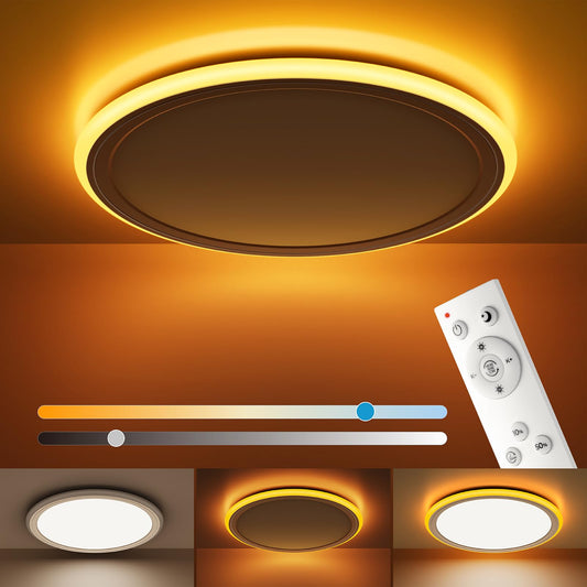 BLNAN LED Deckenleuchte Dimmbar, 2000K Nachtlicht Warm, 24W Deckenlampe mit Fernbedienung, 3000K-6500K Flach Deckenleuchte für Schlafzimmer Kinderzimmer Wohnzimmer, Rund Weiss 33CM