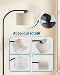 EDISHINE Stehlampe Wohnzimmer, 161cm Bogenlampe mit Verstellem Beigen Leinen-Lampenschirm & Fußschalter, mit E27 LED-Glühbirne, Leselampe Schlafzimmer, Stehleuchte Modern für Kinderzimmer, Schwarz