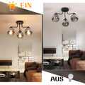 Kowanie Deckenleuchte Glas Deckenlampe Schwarz: Vintage Küchenlampe Decke 3 flammig Industrial E27 Fassung Kugel Deckenbeleuchtung rund für Küche Wohnzimmer Schlafzimmer - Ohne Leuchtmittel