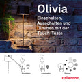 Zafferano, Olivia Pro Lampe mit Goldfarbenes Blatt, Tragbare und Wiederaufladbare Tischlampe mit Touch Control, Geeignet für Wohnzimmer und Außenbereich, Dimmer, 2700-3000 K, Höhe 35 cm