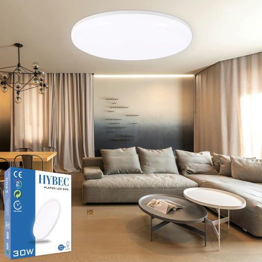 HYBEC - Deckenleuchte Rund,LED Deckenleuchte Rund, LED Ceiling Light, LED Deckenleuchte, Deckenlampe LED, LED Lampen Deckenlampen, Badlampe Decke, Kellerlampe LED, Deckenleuchte LED, 30W (Pack 1)