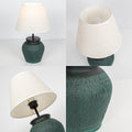 FSLiving Tischlampe Keramik Tischleuchte Lampe Grün, Vintage Dimmbar Nachttischlampe mit Stoffschirm 1xE27, Wiederaufladbare Tischlampe Zeitschaltuhr für Nachttisch Beistelltisch 2er-Satz -TD0753GN