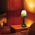 FSLiving Tiffany-Stil Tischlampe Kabellos Warmweißes, Wiederaufladbar Tischleuchte, Dimmbar Nachttischlampe mit Glasschirm und Fernbedienung für Nachttisch Esszimmer Schlafzimmer -TD0789