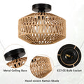 Rayofly Rattan Deckenlampe Hängend, Boho Deckenleuchte mit Rattan Lampenschirm, Vintage Bambus Deckenlampe, Rustikal Rattan Deckenleuchte Wohnzimmer, Boho Korb Lampe für Schlafzimmer Küche Flur