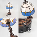 FSLiving Tiffany-Stil Tischlampe Kabellos Warmweißes,Blau Wiederaufladbar Tischleuchte, Dimmbar Nachttischlampe mit Glasschirm und Fernbedienung für Nachttisch Esszimmer Schlafzimmer -B2CDTD