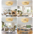 MiiR Deckenventilator Mit Beleuchtung Und Fernbedienung Leise E27 Retro Bambus Deckenlampe Mit Ventilator 6-Gang Reversibler Motor Deckenventilatoren Für Wohnzimmer Schlafzimmer Esszimmer Beleuchtung