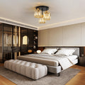 FORCOSO Kristall Deckenleuchte 3 Flammig, Kronleuchter Schwarz Gold mit Metall Rahmen Lampenschirm, E27 Deckenlampe, Moderne Ceiling Light Lampe für Schlafzimmer Wohnzimmer Flur Küche Esszimmer