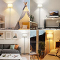 AmazeFun LED Stehlampe, 156cm Stehlampe Wohnzimmer mit Beigen Leinen-Lampenschirm & Fußschalter, Moderne Stehlampen mit E27 Birne 3 Farbtemperatur für Wohnzimmer Schlafzimmer Büro