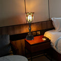 FSLiving Tiffany-Stil Tischlampe Kabellos Warmweißes, Wiederaufladbar Tischleuchte, Dimmbar Nachttischlampe mit Glasschirm und Fernbedienung für Nachttisch Esszimmer Schlafzimmer -TD0928