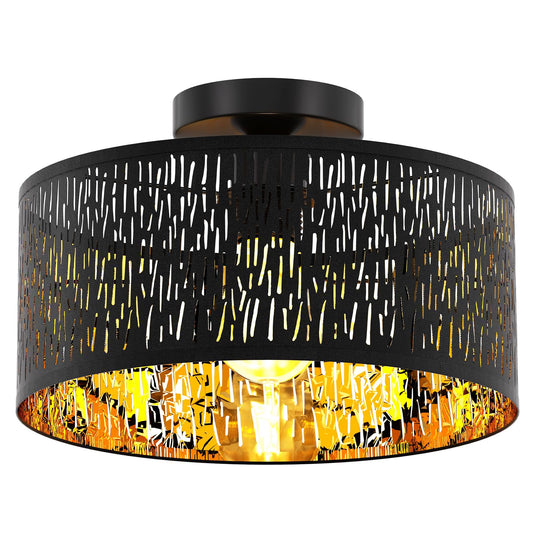 FRIDEKO HOME Moderne Deckenlampe Schwarz,Durchbrochener Rund Ø30cm Deckenleuchte E27 One Flammige Stoff Lampenschirm Lampe für Schlafzimmer Wohnzimmer Küche Flur