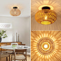 FORCOSO Deckenleuchte Rattan, Boho Deckenlampe mit Natürlicher Rattan Lampenschirm, E27 Vintage Kronleuchter, Rustikal Braun Boho Lampe Decke Für Wohnzimmer Schlafzimmer Esszimmer Flur Küche