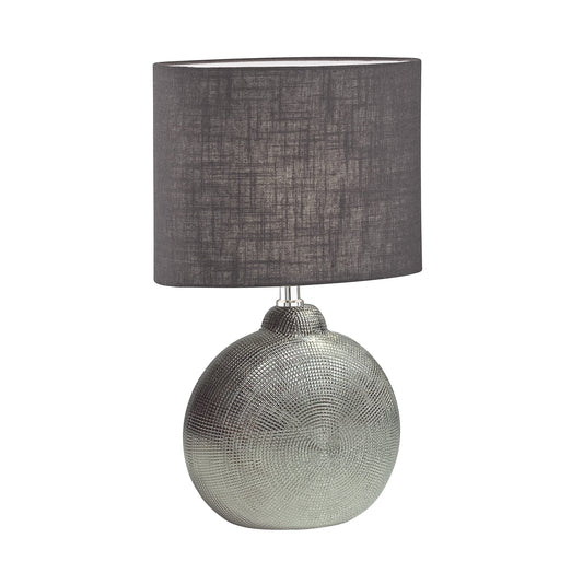 Fischer & Honsel | Tischleuchte, Foro | silberfarben antik| Stoffschirm| anthrazit Leinen innen weiß| L: 23,00 cm, B: 13,00 cm, H: 36,00 cm,| mit Schnurschalter| 1x E14 max. 40 Watt | 50557