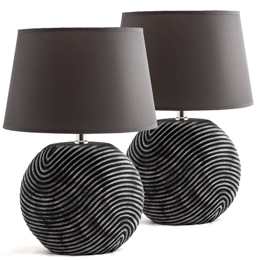 BRUBAKER 2er Set Tisch- oder Nachttischlampen Zen Garden Anthrazit Grau - Keramikfüße in zweifarbigem, mattem Finish - 38 cm Höhe